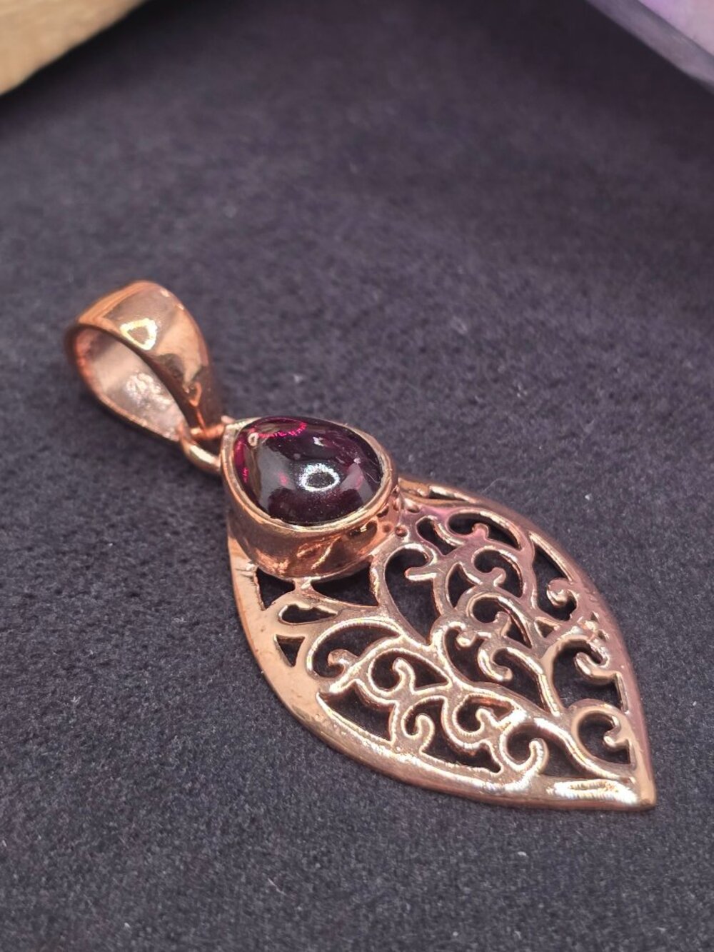 Garnet Copper Filigree Pendant Natural Gemstone Jewelry